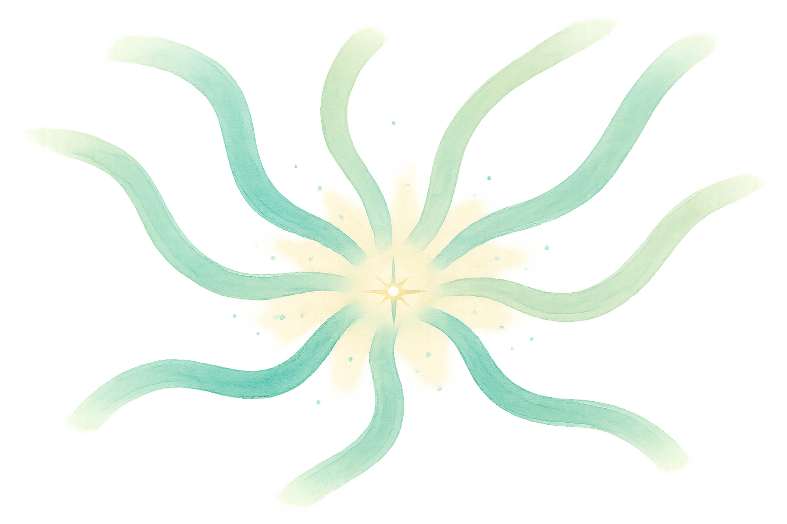 Abstrakte Illustration von Pfaden, die von einem Werte-Kompass ausgehen