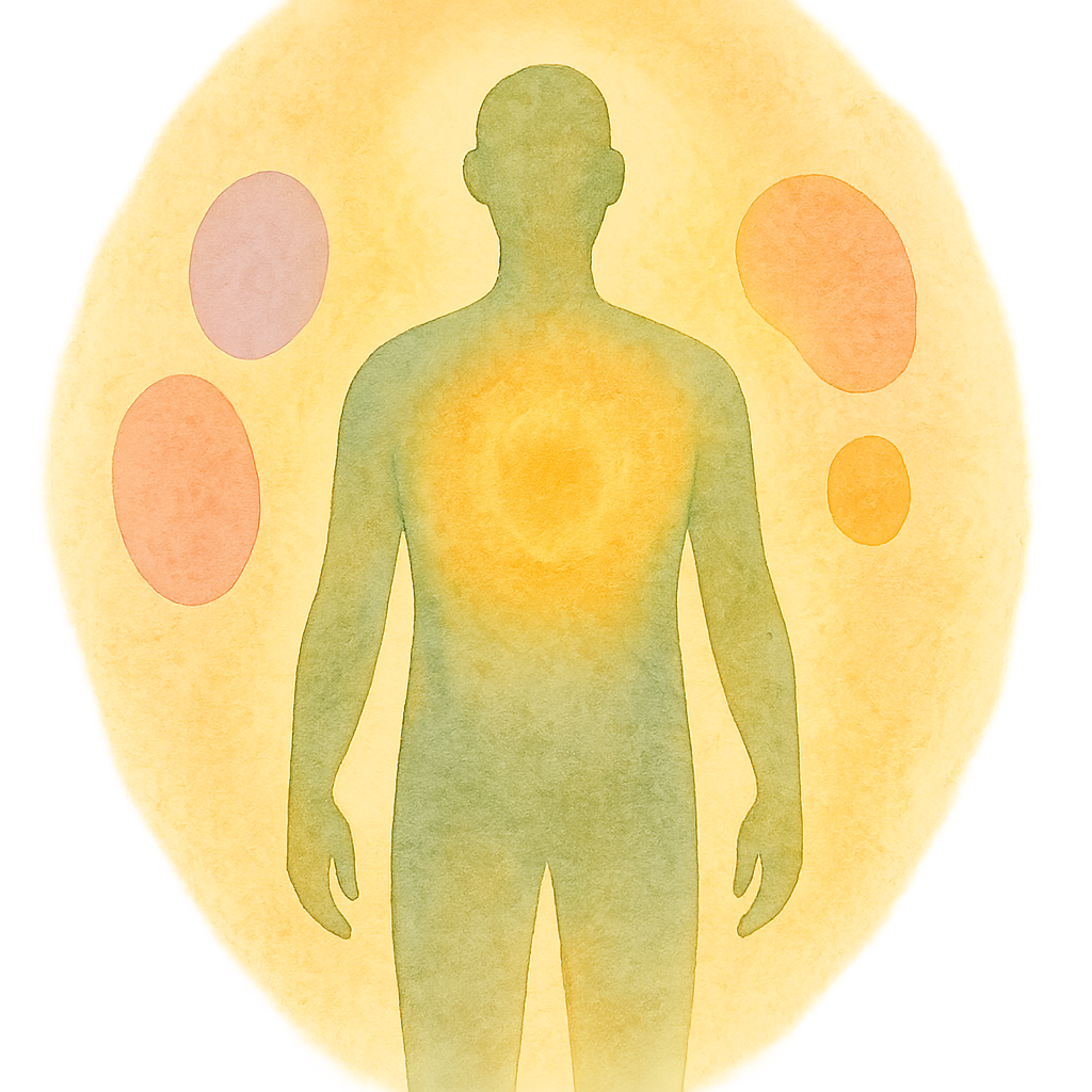 Abstrakte Illustration einer ruhigen Person, die sich selbst hält