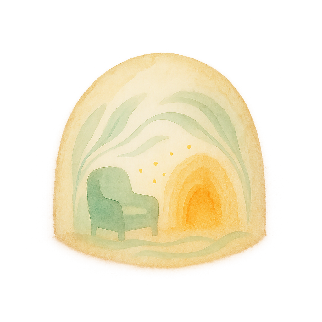 Abstrakte Illustration einer geschützten Landschaft als Symbol für den Inneren Sicheren Ort