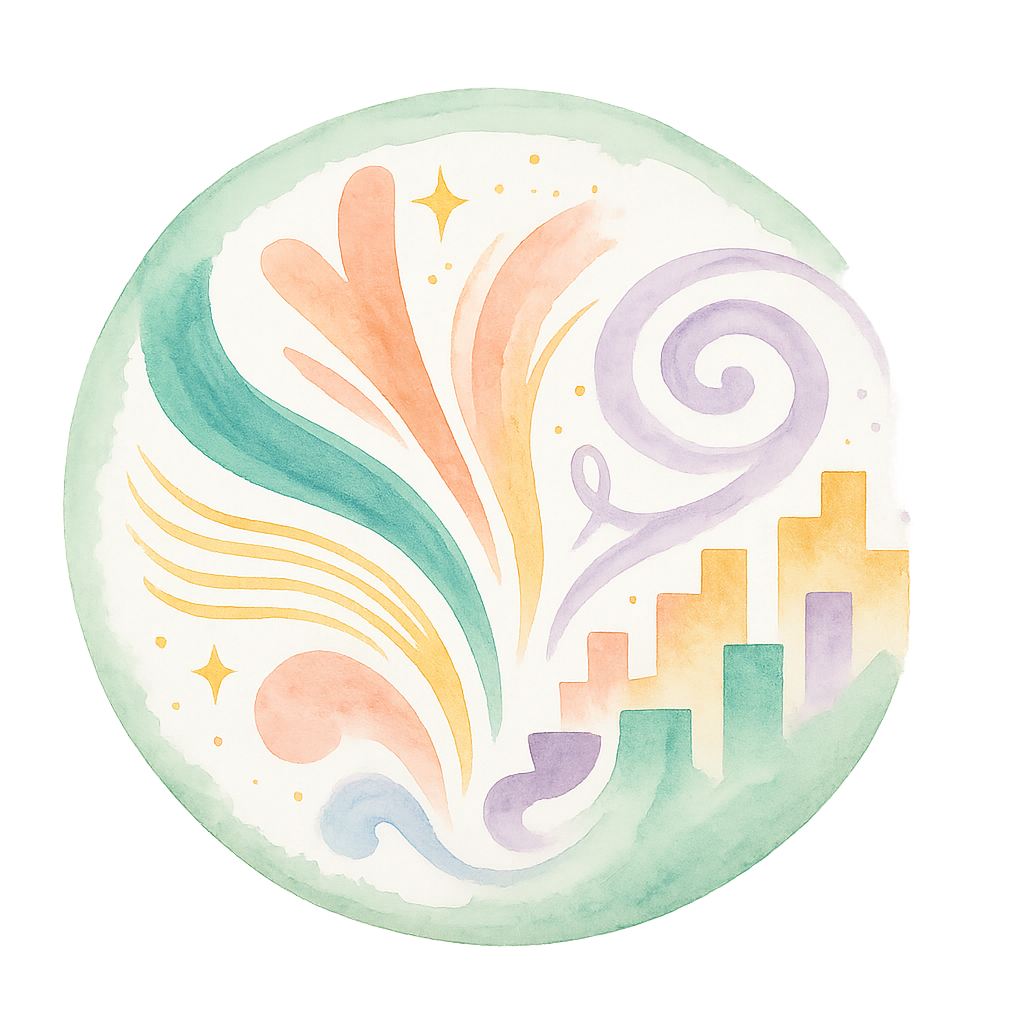 Bunte Farbkleckse und Pinsel auf einem Therapietisch mit Kinderhänden