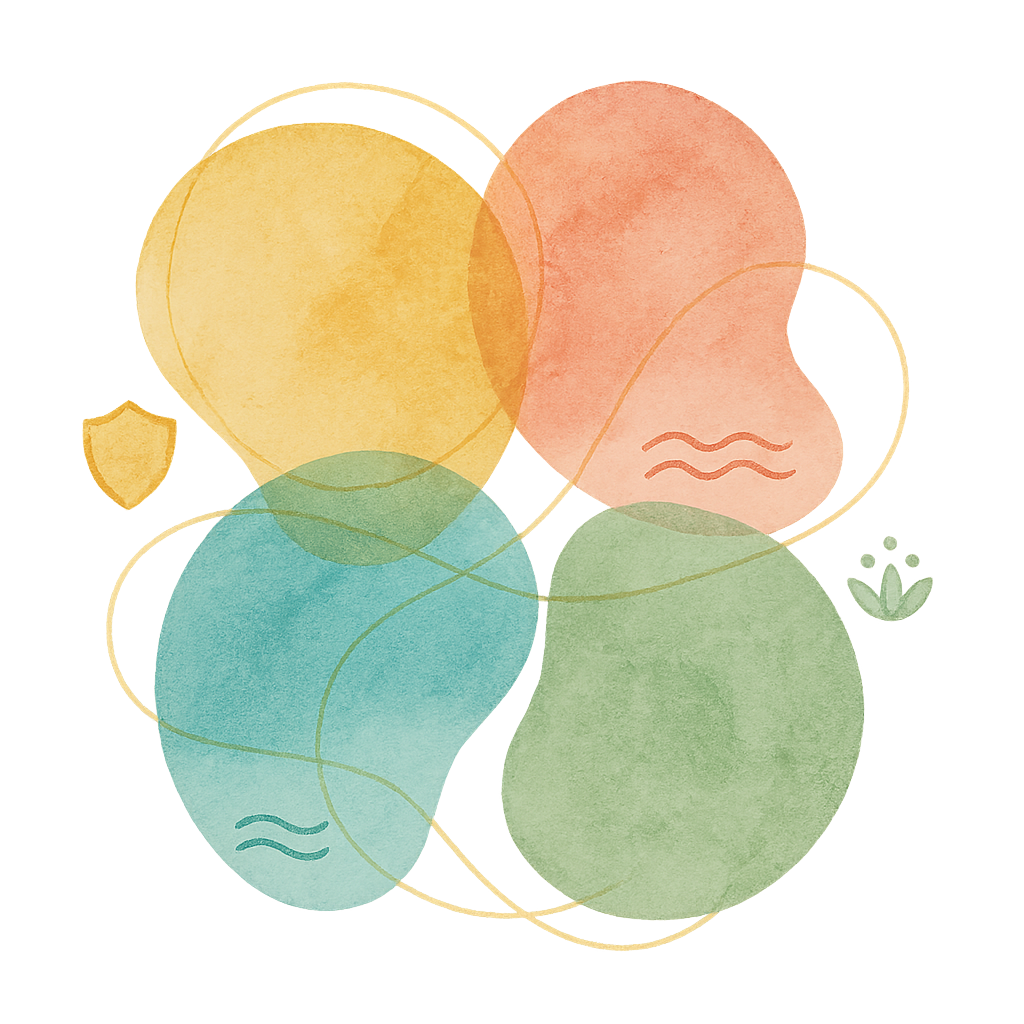 Abstrakte Illustration vier ineinander greifender Farbkreise für die vier Skill-Bereiche