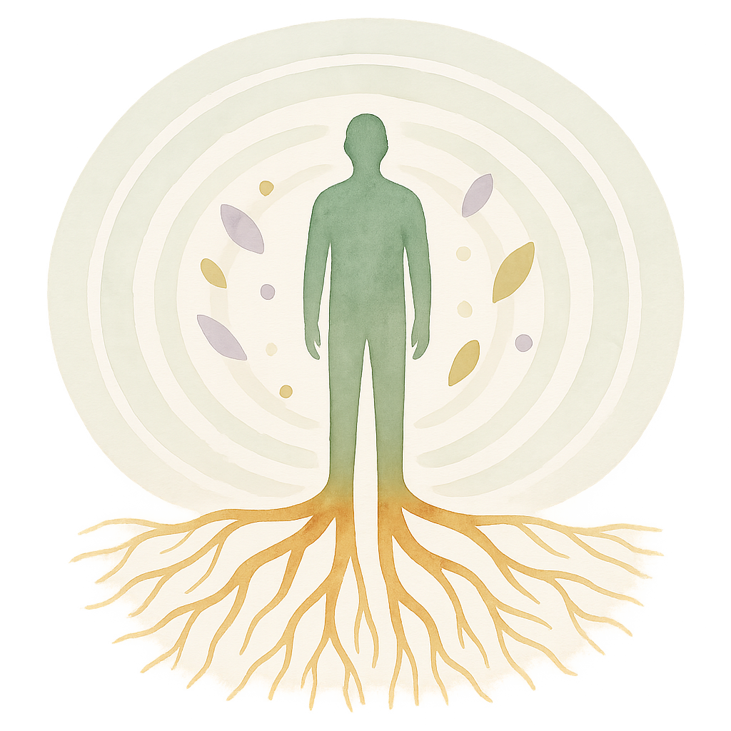 Abstrakte Illustration eines verwurzelten Baumes als Symbol für innere Stabilität